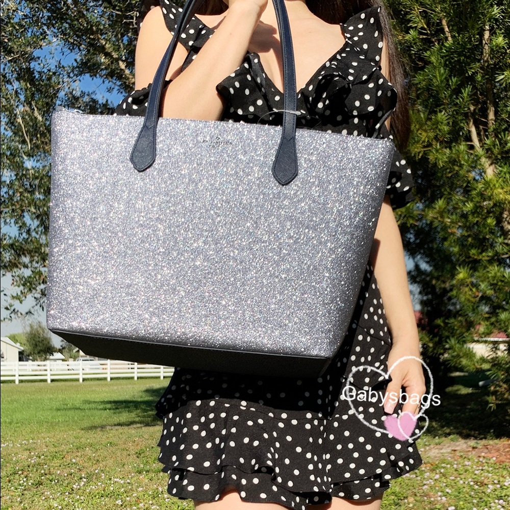‼️SALE‼️NWT Kate Spade Large Tote Glitter Navy - Picture 3 of 4